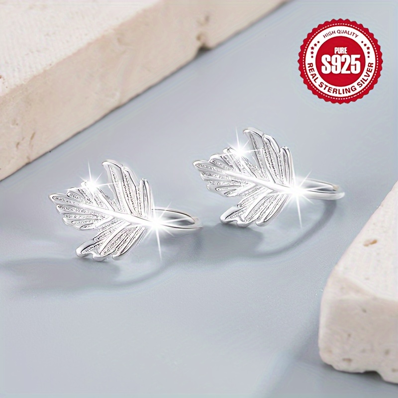 925 Silver Maple Leaf Ear Hooks Forest Style Leaf Earrings